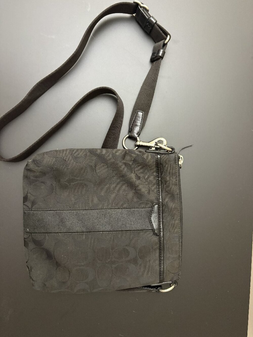 Coach Signature Logo Small Black Canvas Crossbody Zip Bag